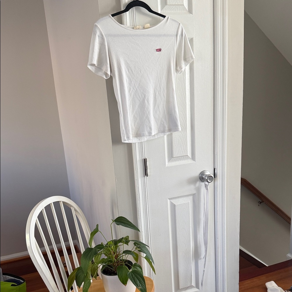 Levi's White Tee with Small Red Logo Patch